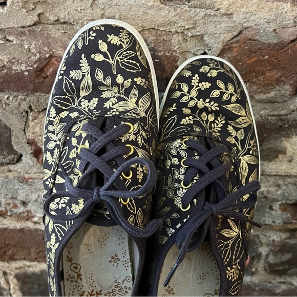 Keds X Rifle Paper Co. Shoes - Keds X Rifle Paper Co. Black with Metallic Gold Floral Print shoes